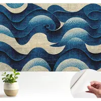 Wallfluent Zelfklevend Behang - Blauwe golven Zelfklevend fotobehang - 104x70 cm - Marine Zelfklevend Behang - Peel-and-stick techniek - Voor de woonkamer, slaapkamer en kantoor Zelfklevend Behang