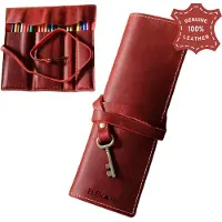 Elevate Leren Pennen Etui Rol – Echt Leer Pennenetui – Luxe Pencil Roll Organizer – Rood