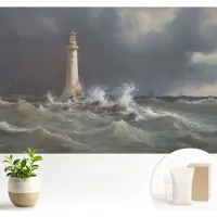 Wallfluent Behang - Zeestormen Vliesbehang - 104x70 cm - Grijs Behang - Voor liefhebbers van plantkunde en bloemschikken - Behang Voor de slaapkamer, woonkamer en badkamer - Wandbekleding Landschappen