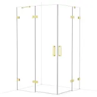 Maxaro Diamond Douchecabine | 120x100 cm Glanzend lichtgoud Helder glas Draaideur Rechthoek