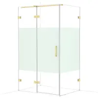 Maxaro Diamond Douchecabine | 120x90 cm Glanzend lichtgoud Helder met matte strook Draaideur Rechthoek