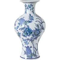 Beliani BERGA - Bloemenvaas - Wit/Blauw - Porselein