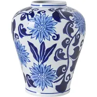 Beliani GIRONA - Bloemenvaas - Wit/Blauw - Porselein