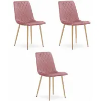 Leobert Set van 3 Eetkamerstoelen TURIN Donkerroze – Velvet Bekleding, Modern, Ergonomisch Design, Houtlook Metalen Poten, Max. 120 kg