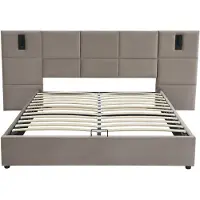 Vente-unique Bed met opbergruimte fluweel taupe 160 x 200 cm