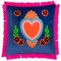 Kitsch Kitchen kussen Milagro hart donker-blauw franjes