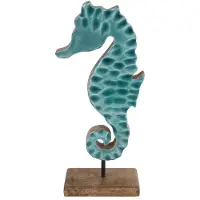 Merkloos Sculptuur Zeepaard Op Voet 13x6x30cm Blauw blauw Hout Decoratief beeld