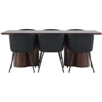 Ebuy24 Olivia eethoek tafel 100x210cm en 6 fluwelen stoelen met armleuningen mocca.