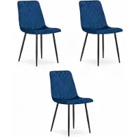Leobert Set van 3 Eetkamerstoelen TURIN Donkerblauw – Velvet Bekleding, Modern, Ergonomisch Design, Zwarte Metalen Poten, Max. 120 kg