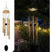 GADGY Solar Tuinverlichting met Windgong - Windvanger - Buitenverlichting op Zonneenergie - Goud – 88 cm – Waterdicht - Tuindecoratie