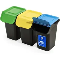 Kadax Afvalscheidingssysteemset, afvalcontainer met luchtdicht klapdeksel, afvalscheidingscontainer 25 liter, afvalverzamelaar, vuilnisemmer voor keuken, afvalemmer (zwart, 3 x 25 liter)