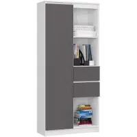 Akord Kantoorkast R15 R80 met 2 Lades en 1 Deur / Furniture Factory / Wit - Grafietgrijs / 80 x 180 x 35 cm