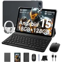 Blackview TABWEE Tablet T80 - 18GB RAM - 128GB ROM - met over-ear hoofdtelefoon - 6000mAh - 5G WiFi - Met Toetsenbord(QWERTY) - Muis - Pen - Hoes - Android 15 - Bluetooth 5.0 - Grijs