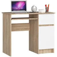 NORE Bureau Rechts PIKSEL / Computerbureau / Computer Tafel / Bureautafel Rechts / Sonoma Eik - Wit / 90 x 77 x 50 cm