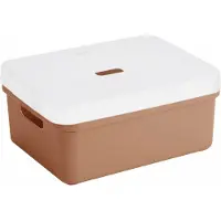 Sunware opbergbox - opslag mand - 24 liter - terra bruin - kunststof - met transparante deksel - 45 x 35 x 18 cm