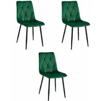 Leobert Set van 3 Eetkamerstoelen LIBRA Groen – Zwarte Metalen Poten, Modern Velvet Bekleding, Ergonomisch Design, Max. 120 kg