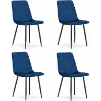 Leobert Set van 4 Eetkamerstoelen TURIN Donkerblauw – Velvet Bekleding, Modern, Ergonomisch Design, Zwarte Metalen Poten, Max. 120 kg