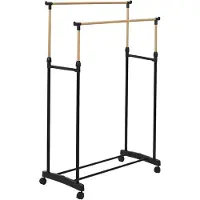 Home Deco Factory Mobiel kledingrek - verstelbaar - op wielen - zwart - 160cm - dubbelrek - kledinghanger - opslag