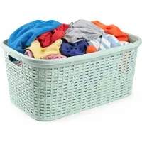 Excellent houseware Wasmand - 35 liter - rotan - lichtgroen - kunststof - 53 x 36 x 26 cm