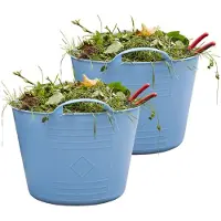 Excellent houseware Flexibele kuip / emmer - 2x - blauw - 15 liter - kunststof - 35 x 28 cm - met handvatten