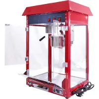 MonsterShop KuKoo Retro Popcorn Machine, Popcornmaker, Retro Look, Rood, Hittelamp, Pan