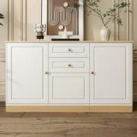 MODFU Opbergkast 135,5x39x76 cm van spaanplaat, met deuren en lades, wit/houtlook