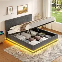 MODFU Ledikant 140x200 cm – Corduroy met verstelbaar hoofdbord & LED – Donkergrijs