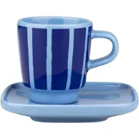 Marimekko Piccolo espresso kopje met schotel Light blue-blue, 5 cl