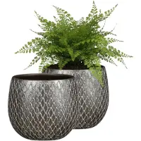 Mica Decorations Bloempot / plantenpot Madeira - 2x - zilver - terracotta - 18 x 18 cm - schubbenpatroon