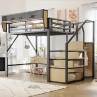 OKWISH Hoogslaper 140x200cm – Met Veiligheidsladder – Verstelbaar Opbergrek – Ruimtebesparend Met 140cm Vrije Ruimte – Zonder matras – Zwart