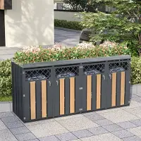 STILVORA Mülltonnenkast Met Plantenbak - Afsluitbaar Met 4 Deuren En Ventilatie - Voor Tuin En Oprit - Staal - Grijs;Houtlook