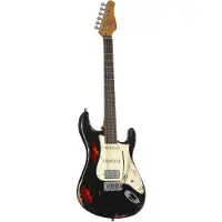 Fame Custom ST HSS RW Worn Licorice over Sunburst - ST-Style elektrische gitaar