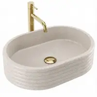 REA Nicoletta Samengesteld Ovaal - Wastafel - Beige, Steenimitatie - 50 X 36 X 14 Cm