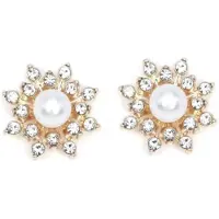 Charme Bijoux Magneet oorbellen strass goudkleur parel 15 mm
