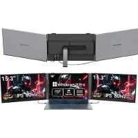 Blackview GamiBook8 Gaming Laptop (AMD Ryzen7 7735HS/16G/512G) + DCM8 15,3" Dubbele Draagbare Monitor Set, Professioneel Gaming & Creatie Accessoires (Laptop Tas/Muis/Toetsenbordstickers, Grijs)