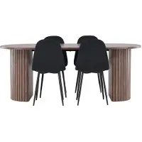 Ebuy24 Härön eethoek tafel 90x200cm en 4 velours stoelen mocca.