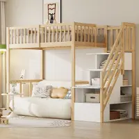 STILVORA Hoogslaper 90x200cm – Met Veilige Opbergtrap – Met Onderbedruimte & Tafel – Voor Kinderkamer Jeugdkamer – Hout – Zonder matras – Naturel