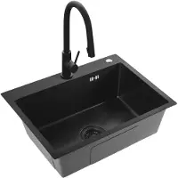 REA Liam - Keukenspoelbak - Zwart - 58x45x18,5cm - Met Keukenmengkraan Fresh