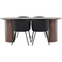 Ebuy24 Härön eethoek tafel 90x200cm en 4 fluwelen stoelen met armleuningen mocca.