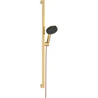 Hansgrohe Raindance Alive Select S doucheset, 125 cm, 3 jets, EcoSmart, met douchestang Unica E Puro 90 cm en Easy Slide douchehouder, afwerking: gepolijst goud