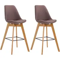 CLP Set van 2 barkrukken Metz, bekleed met stof, met rugleuning en voetsteun | Kleur: bruin, frame: naturel