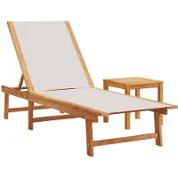 vidaXL Ligbed met tafel massief acaciahout en textileen grijs