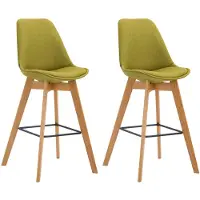 CLP Set van 2 barkrukken Metz, bekleed met stof, met rugleuning en voetsteun | Kleur: groen, frame: naturel