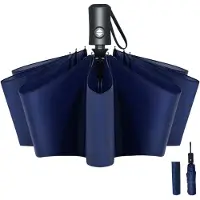 LONGZIMING -Automatische Paraplu voor Mannen - 8 RVS Ribben, Opvouwbaar, Lichtgewicht, Windbestendig - Met Opbergtas - Donkerblauw