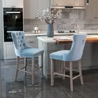 OKWISH Barkruk 2 Stuks - Hoge Rugleuning Met Knopen En Siernagels - Comfortabel Zitten Aan Keukeneiland Of Bar - Fluweel - Lichtblauw