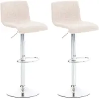 CLP Set van 2 barkrukken "Hover", bekleed met stof, in hoogte verstelbaar en draaibaar | Kleur: crème, frame: chroom