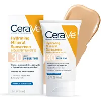 CeraVe Hydrating Mineral Sunscreen SPF 30 Light 50ml – Getinte Minerale Zonnebrandcrème met Zinkoxide & Titaniumdioxide – Hydraterend & Natuurlijke Glow