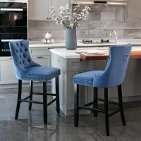 OKWISH Barstoel 2 Stuks - Hoge Rugleuning Met Knopen En Siernagels - Comfort Voor Eetkamer En Keuken - Fluweel - Blauw