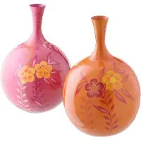 J-Line vaas Bloemen - metaal - roze/oranje - set van 2