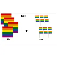 Wefiesta 20x Servetten regenboog 33cm x 33cm 3 laags + 100x Cocktailprikkers regenboog - Regenboog set - Rainbow thema feest Pride